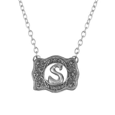 Imagem de SENFAI Colar com fivela de cinto, estilo ocidental, pingente de letra inicial, design decorativo com fivela de cinto, Small, Latão, Sem Pedra Preciosa