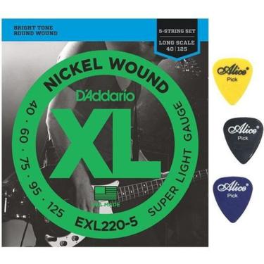 Imagem de Kit Jogo De Cordas D`Addario Exl220 Para Baixo + Palhetas