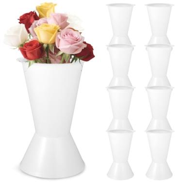 Imagem de Pacote com 8 vasos redondos modernos baldes de flores, vasos de flores florais de plástico de 29 cm para centros de mesa, baldes decorativos para mesa de chá de panela, decoração de festa de casamento