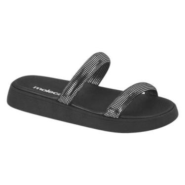 Imagem de Sandália Papete Preta Moleca Feminina Tiras Brilho Moda Original, Pret