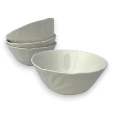 Imagem de 04 Bowl Tigela Cumbuca Cerâmica Relevo Floral Branco Pequena - Incasa