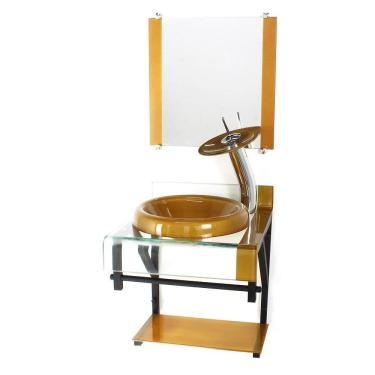 Imagem de Gabinete Vidro 40Cm Banheiro Curvado Duplo Pp Cuba Chapéu