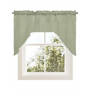 Imagem de Cortinas de cozinha para janelas, cortinas de janela verde sálvia para banheiro, quarto, sala de estar, verde primavera, cor sólida, pequena saia de janela 142 x 91 cm
