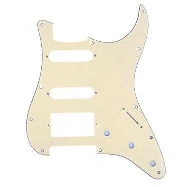 Imagem de Musiclily Pro 11 Furos Estilo Moderno Escudo HSS Pickguard Strato para Guitarra Americanaa Stratocaster, 3 Camadas Creme