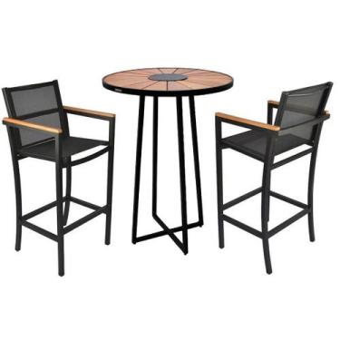 Imagem de Kit 2 Banquetas Amélia Aluminio Mesa Bistrô Alta Zurick Tampo Madeira 
