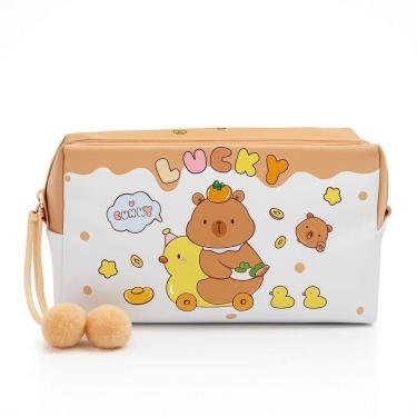 Imagem de Estojo Capivara Infantil Com Pompom 1 Divisória Escolar