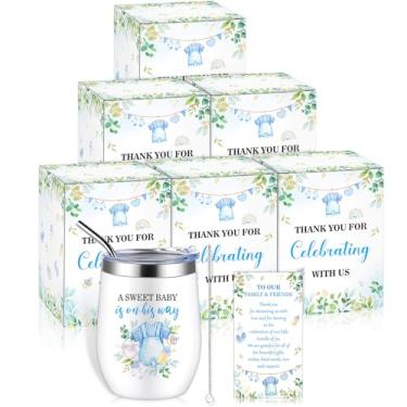 Imagem de Hoolerry Conjunto de 6 prêmios de jogo de chá de bebê copo de aço inoxidável isolado de 340 g com tampas, canudos, escova de limpeza, cartões e caixas de presente presentes de devolução para