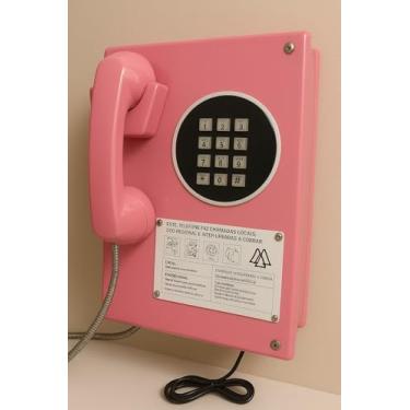 Imagem de Telefone Público Antigo Retrô Vintage Decorativo, 40 x 23 cm, Cores Disponíveis, Modelo Orelhão Brasileiro (Rosa)