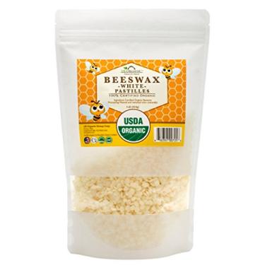 Imagem de US Organic Pastilhas brancas 100% puras de cera de abelha, certificação USDA, para velas DIY, protetor labial, creme corporal, loção, desodorante, giz de cera e muitos outros usos. 473 g (grande)