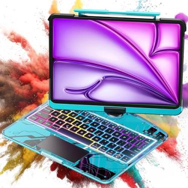 Imagem de TSQQST Capa transparente com teclado sem fio para iPad Air de 13 polegadas (M3/M2, 2025/2024)/iPad Pro 12,9 polegadas (6/5/4/3 gerações), retroiluminação em 7 cores, suporte para lápis e trackpad