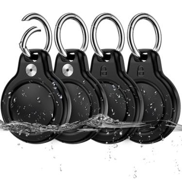 Imagem de SZJCLTD Pacote com 4 porta-chaves à prova d'água compatível com AirTag, suporte de design de trava compatível com Apple Air, capa antifurto antiperda para AirTag
