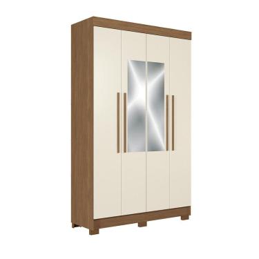 Imagem de Guarda-roupa Casal 130cm 4 Portas 2 Gavetas Com Espelho Homero Estilo Mm Jatoba/areia