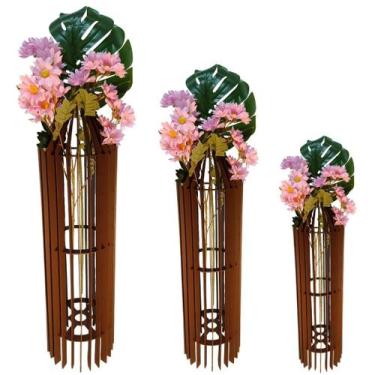 Imagem de Vaso de Chão Decorativo Grande MDF PENEDO - LENOBRE, Marrom, Kit com 3