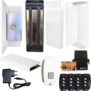 Imagem de Kit Fechadura Magnética Eletroimã 150kg Branca Porta Vidro Blindex Con