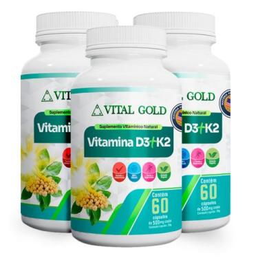Imagem de VITAMINA D3 + K2 - 500mg (60 Cápsulas) VITAL GOLD, 03 Unidade