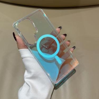 Imagem de HPQWN Para Samsung S24 FE Luxo Gradiente Cor Magnética Sem Fio Carregamento Case Capa Traseira (Para Samsung S24 FE/Gradiente Magnético)