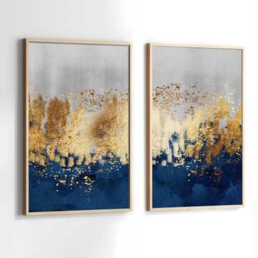 Imagem de Conjunto Quadros Decorativos com Moldura Abstrato Azul Dourado Cinza K