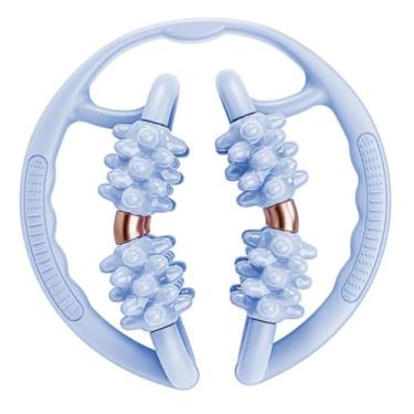 Imagem de Baoblaze Rolo de massagem muscular, 8 rodas, escultura corporal, treino versátil, braçadeira circular para pernas, ferramenta de massagem para braços e, Azul