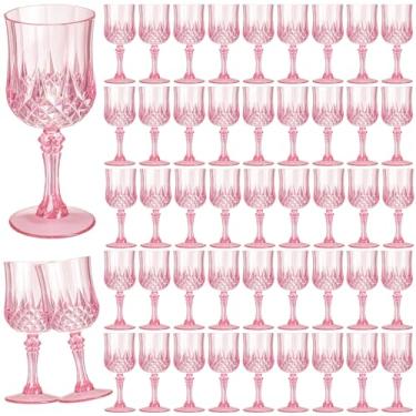 Imagem de Rkyhwowby Copos de vinho vintage de plástico copos de vinho inquebráveis copos de água de cristal copos de água reutilizáveis taças de champanhe vintage (48, rosa)