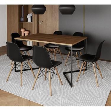 Imagem de Mesa Jantar Industrial Retangular Amêndoa 137X90Cm Base V Ferro Preto 
