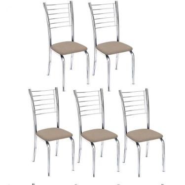 Imagem de Kit 5 Cadeiras Lara Cromada Para Cozinha Bege - GAT MAGAZINE