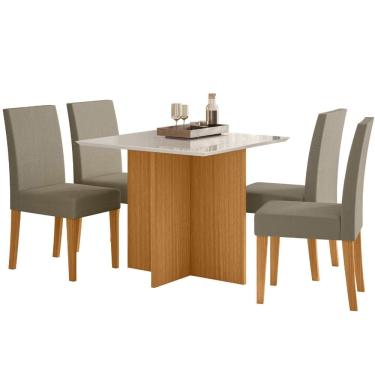 Imagem de Sala de Jantar Helo 90x90 Com Vidro 4L Cadeiras Josi Poliman Móveis