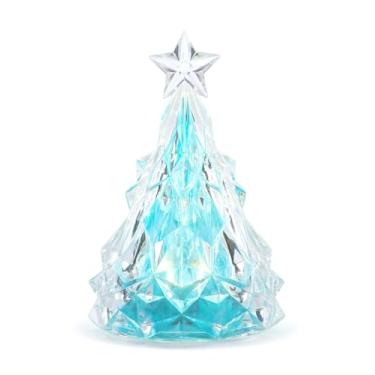 Imagem de Napco Árvore de Natal de cristal facetada com iluminação LED de 19 cm com topo de estrela, decoração de mesa azul iridescente