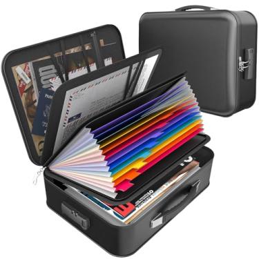 Imagem de onvvippiv Caixa de documentos rígida à prova de fogo, organizador de arquivos importante com zíper à prova d'água, pasta sanfonada portátil de armazenamento de viagem para escritório doméstico para