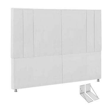 Imagem de Cabeceira de Cama Estofada em Linho com Frame e Pés Cromados(Courino Branco,1,60)