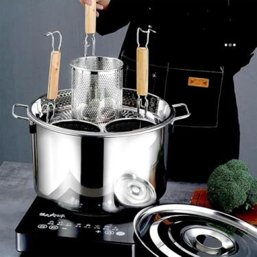 Imagem de Conjunto De Inserção De Fogão De Macarrão 3/4/5 Furos Panelas De Aço Inoxidável Com Tampas E Cesta De Coador De Macarrão Para Cozinha Comercial Ferramenta De Cozinha De Restaur, 3 Holes, UN