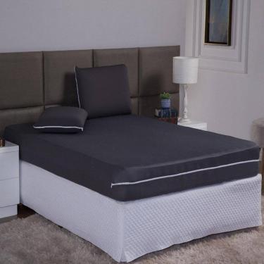 Imagem de Capa De Colchão Casal 25Cm + Fronha Zíper Malha Lisa 3 Peças