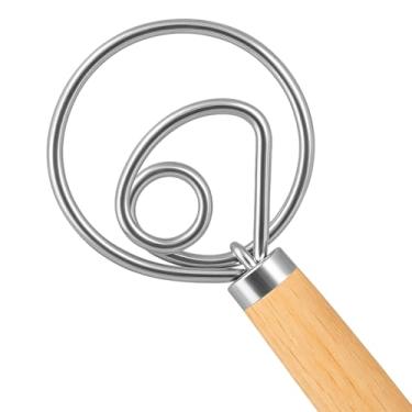 Imagem de O'CREME Batedor De Massa Dinamarquês Com Um Olho, Pão Fermentação Natural Aço Inoxidável Cabo Madeira Antiderrapante, Utensílios Panificação Para Pão, Pizza, Doces, Qualidade Alimentar E Lavável Na