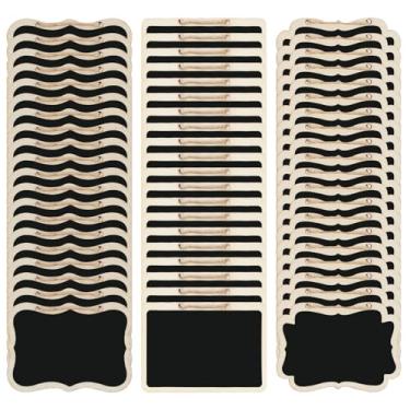 Imagem de 60 peças de etiquetas de quadro-negro com corda de cânhamo pendurável mini placa de lousa de madeira dupla face para pendurar lousa placa de lousa para artesanato DIY