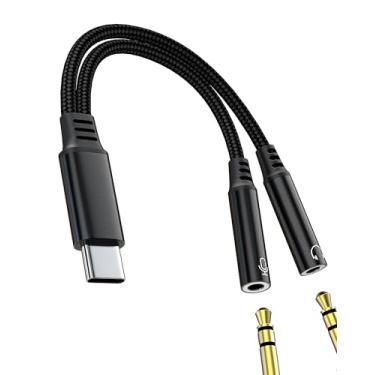 Imagem de Divisor de fone de ouvido de 3,5 mm para iPhone 16 15 Pro Max AUX para adaptador USB C (2 em 1) cabo de áudio para fone de ouvido Apple Dongle compatível com microfone Samsung cabo de carro fêmea
