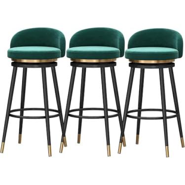 Imagem de Conjunto De Bancos De Bar Giratórios De 360 ° Altura Do Balcão Bancos De Bar Giratórios De 360 ° Com Cadeiras De Bar De Encosto Baixo Banco De Pé Estofado De Veludo Bar E, Green, 75cm