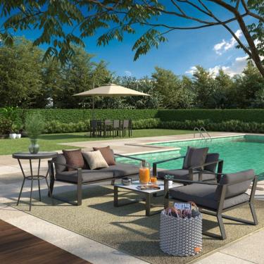 Imagem de Conjunto De Jardim 4 Peca Sofa Poltrona Mesa Cinza 4 Lugares