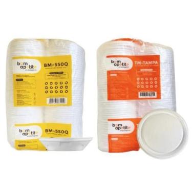 Imagem de Kit Marmitex Isopor 500ml Bom Apetite com Tampa  100 Unidades Cada