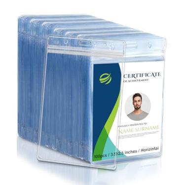 Imagem de 50 porta-crachás de identificação verticais transparentes, 8,5 × 6,5 cm à prova d'água de plástico PVC com zíper resselável, serve para cartões RFID/proximidade/crachá, cartões de crédito, escritório