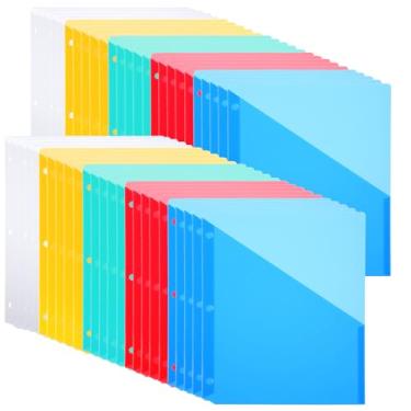 Imagem de Pacote com 50 bolsos para fichário, 3 furos, pastas de plástico transparente para documentos, fichário, tamanho carta, tamanho 24 x 29 cm, pastas de plástico de papel com bolsos, jaqueta de arquivo de
