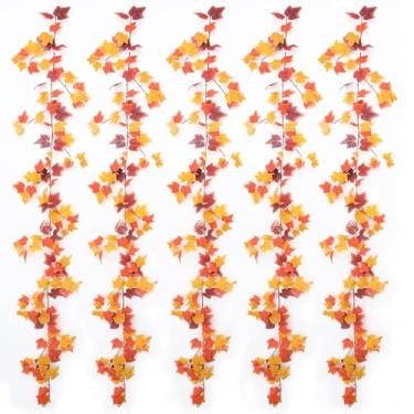 Imagem de mizii 5 pacotes de videiras artificiais de 914 cm, guirlanda de hera de outono, videira falsa, folhas de seda realistas, plantas suspensas, vegetação, decoração para uso ao ar livre, festa de