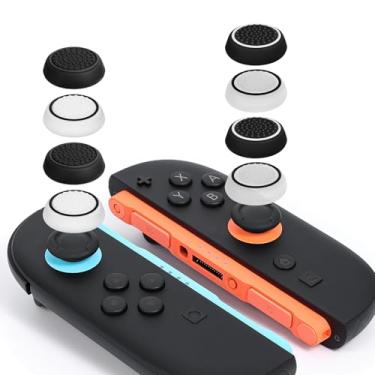 Imagem de DLseego 8 Pegas de polegar projetadas para Nintendo Switch 2 (2025), silicone macio Joycon controle analógico capa protetora antiderrapante botão Joy Con Joystick Caps Covers, círculo - preto