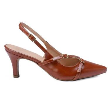 Imagem de Scarpin Slingback Feminino Bico Salto Fino - Mila Marques, 37, Marrom