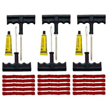 Imagem de Kit Reparo Pneu 8 Profissional Remendo Sem Câmara Carros Motos 3 Peças
