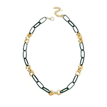 Imagem de Colar de corrente oval grossa grossa para mulheres, colar gargantilha de corrente oval longa, colares cubanos coloridos, hiphop, joias modernas Y2k, Middle, Zinco, Sem Pedra Preciosa