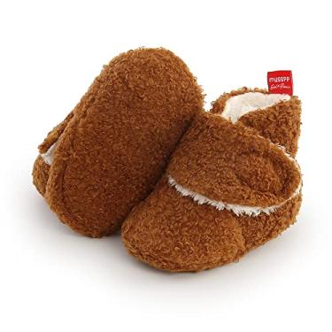 Imagem de Pantufas de lã aconchegantes, sapatos macios para bebês com solas de aderência, sapatos de inverno para recém-nascidos para recém-nascidos, B03 marrom, 6-12 Months Infant