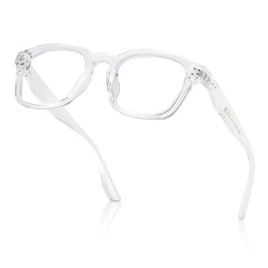 Imagem de kimorn Óculos quadrados modernos com bloqueio de luz azul, lentes antifadiga ocular, armação leve para homens e mulheres (transparentes)