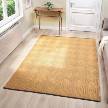 Imagem de LUXE WEAVERS Tapete moderno quadriculado antiderrapante amarelo 22,5 x 30,5 cm, tapete texturizado geométrico