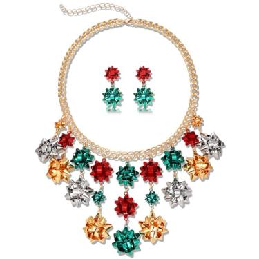 Imagem de YAHPERN Colares de Natal para mulheres X-Mas Jingle Bell Lâmpadas Colares Grossos Colares Jingle Bell Drop Pingente Brincos Conjunto Presente de Natal, Large, Metal, gargantilha