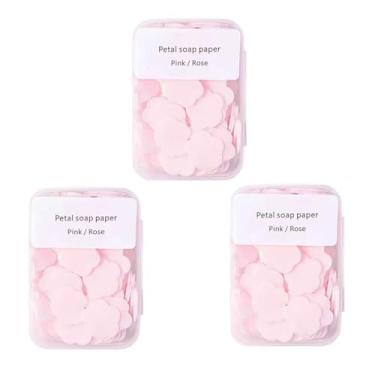 Imagem de 300 folhas de sabão portáteis para lavar as mãos, mini folhas de sabão perfumadas, sabonete de papel para viagens, sabão solúvel descartável para viagens ao ar livre, acampamento, caminhada (rosa)