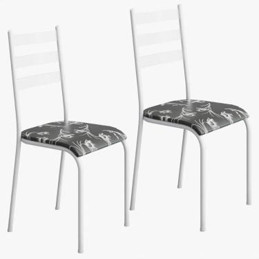 Imagem de Kit 2 Cadeiras 541 Sala Jantar Cozinha Pés Aço Tubular Floral Branco